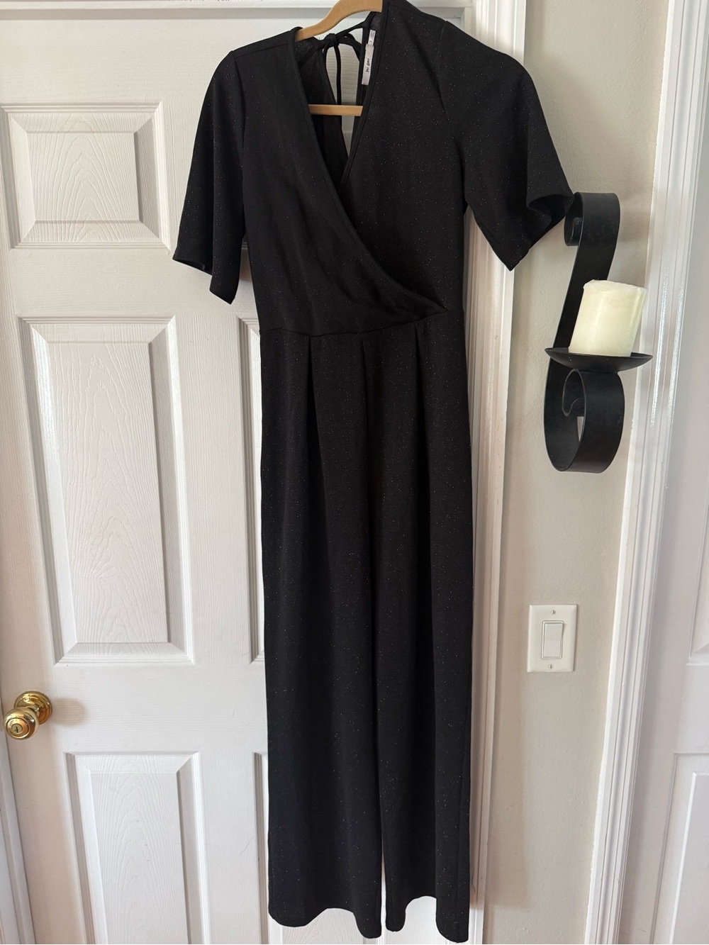 Mi Ami Black Sparkle Maxi Jumpsuit with Wrap Bodice
